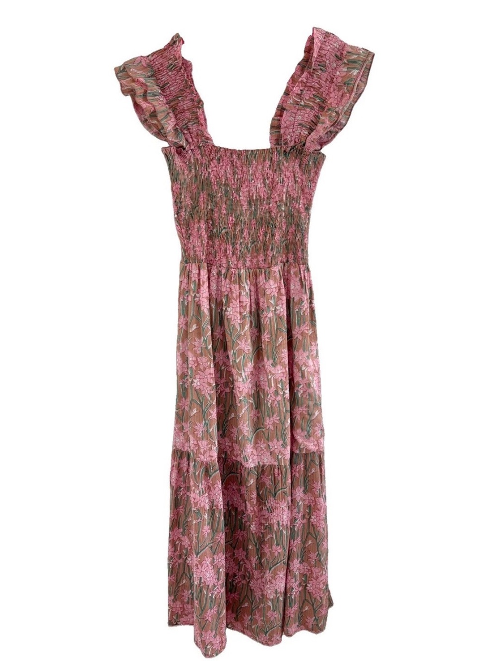 Perry Walker Collective Floral Smocked Maxi Dress Size Medium/2 Pink Sleeveles